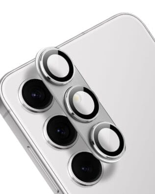 Metalowa osłona na cały aparat z wbudowanymi szkłami do Samsung S24, srebrna